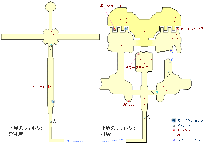 FF13の第2章の下界のファルシの祭祀室と拝殿の地図